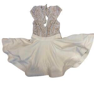 Woman's Luxxel White Eyelash Fit Flare Cocktail Party Dress Nude Lace Size Large